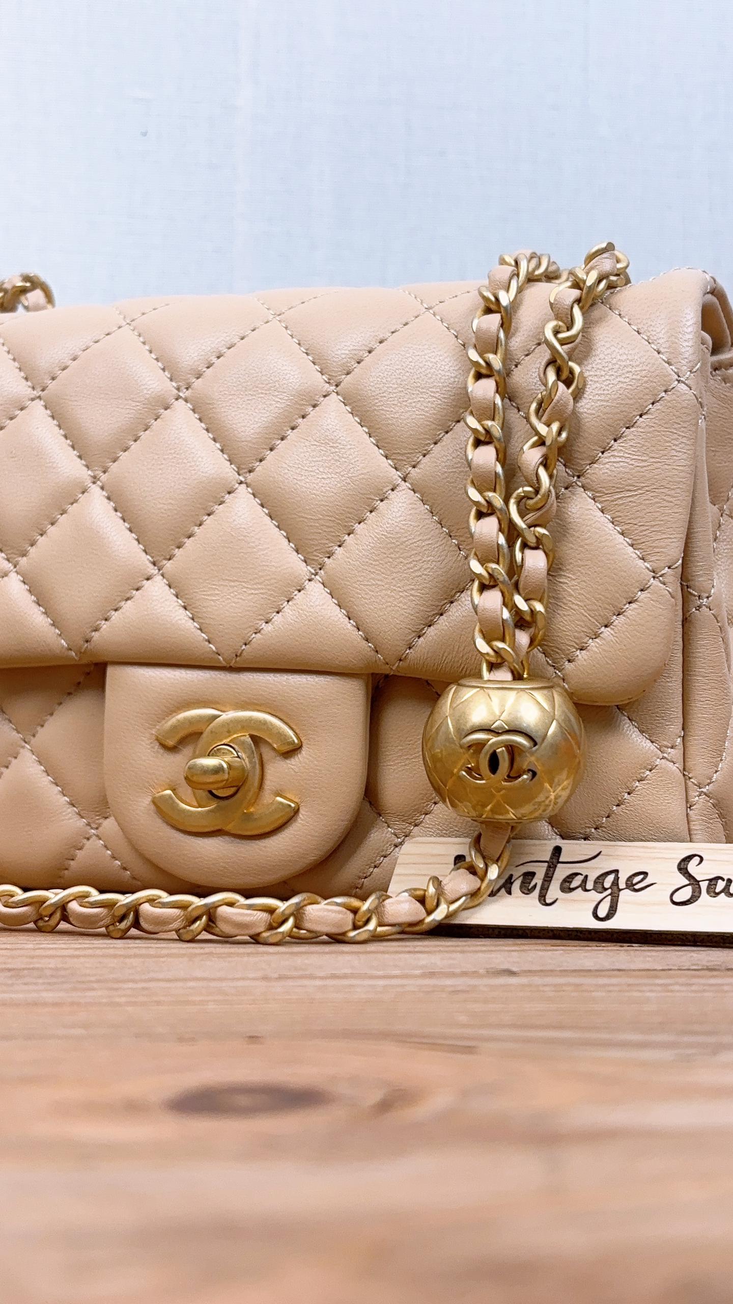 Chanel Beige Lambskin Mini Square with Pearl Crush