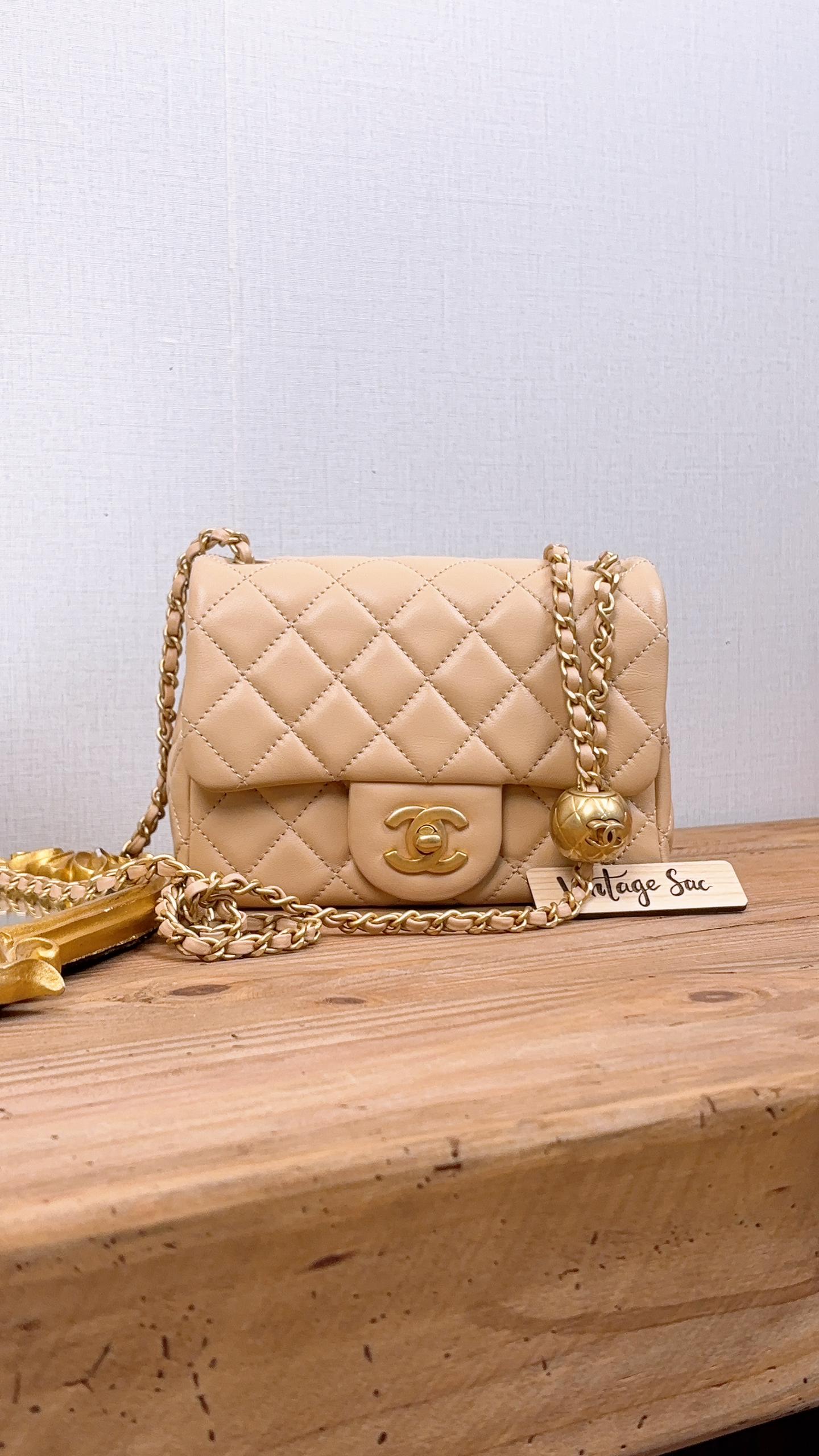 Chanel Beige Lambskin Mini Square with Pearl Crush