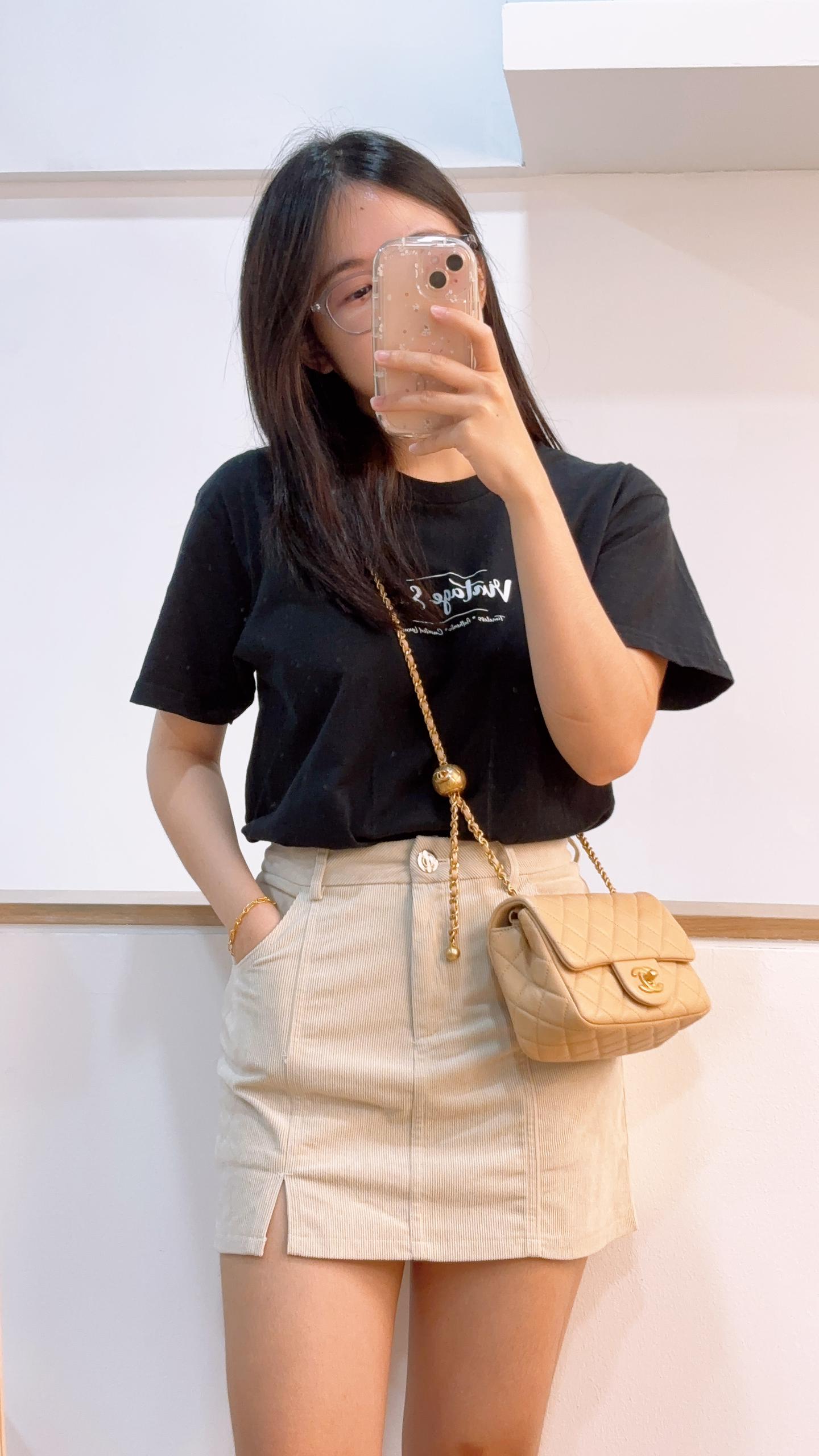 Chanel Beige Lambskin Mini Square with Pearl Crush