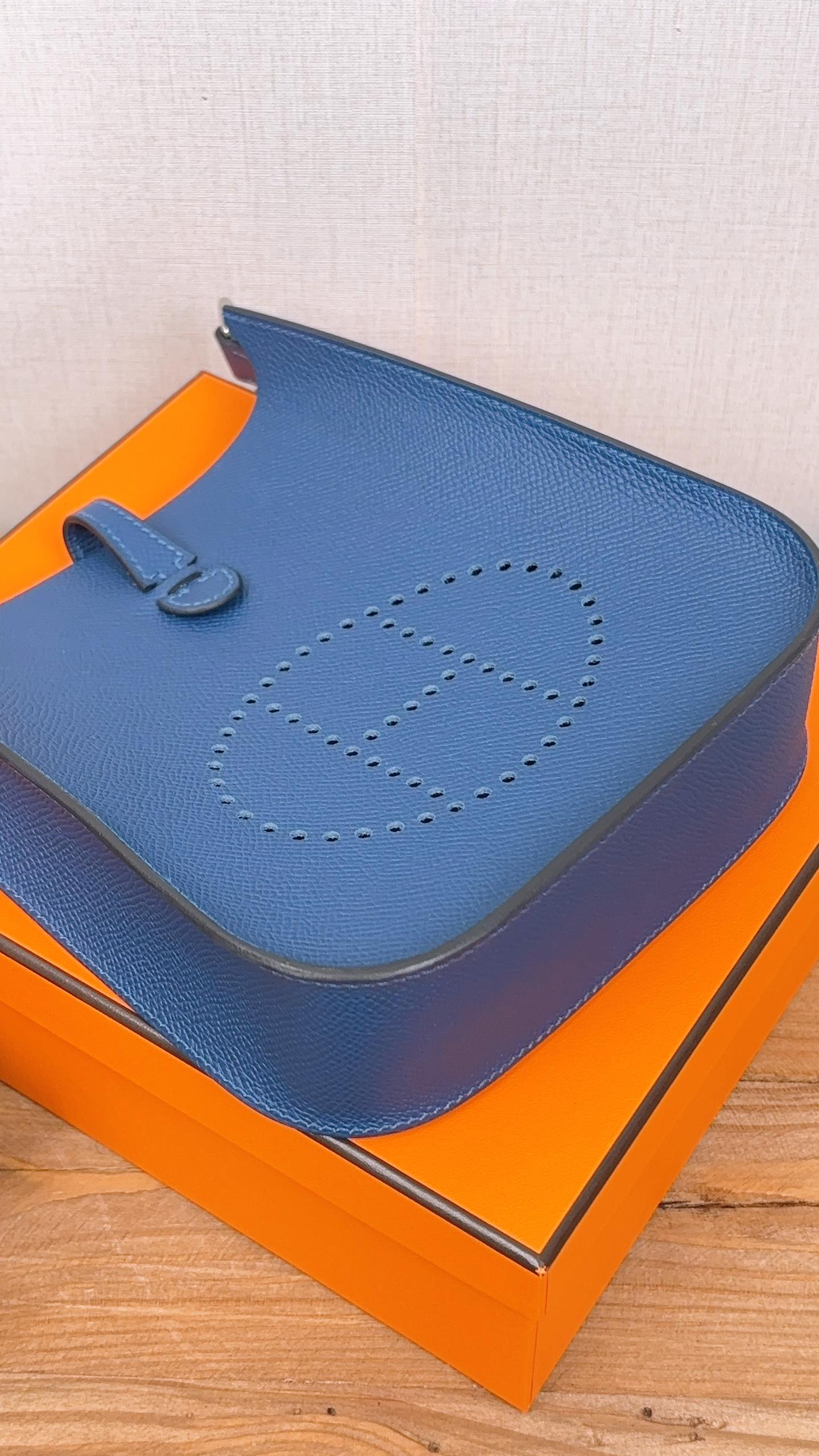 Hermes Blue Tie Epsom Mini Evelyne (PHW)