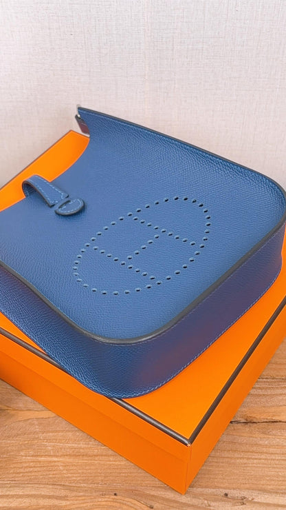 Hermes Blue Tie Epsom Mini Evelyne (PHW)