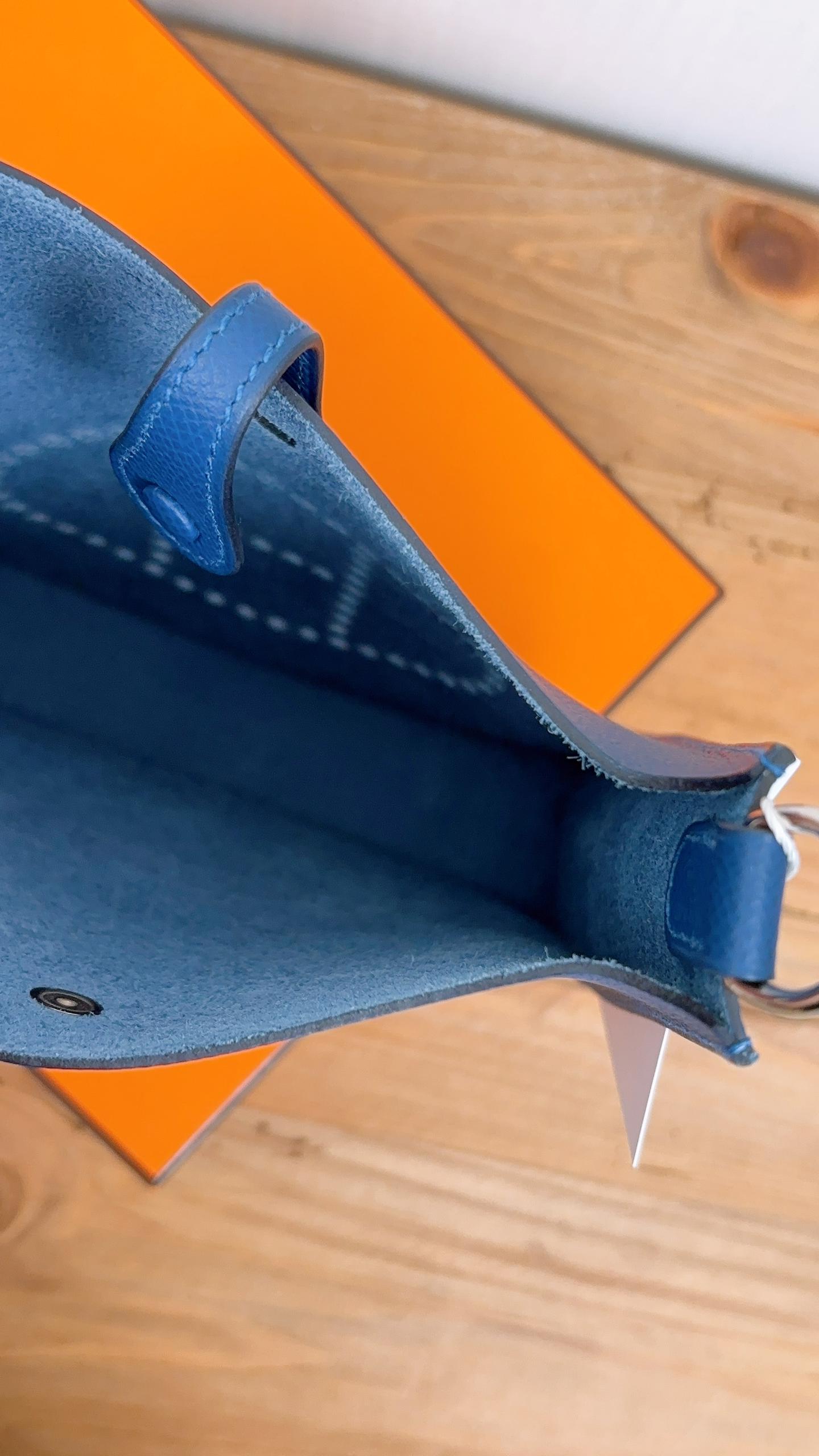Hermes Blue Tie Epsom Mini Evelyne (PHW)