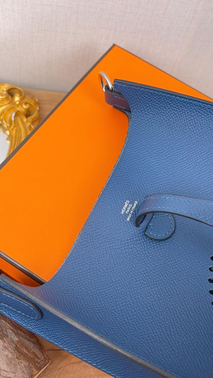 Hermes Blue Tie Epsom Mini Evelyne (PHW)