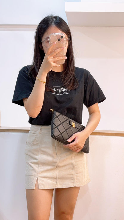 Salvatore Ferragamo Black Lambskin Vara Quilted Clutch