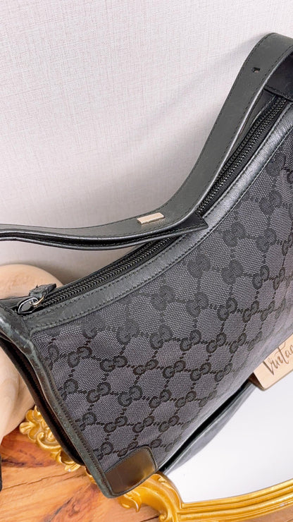 Gucci Black Monogram GG Canvas Shoulder Bag