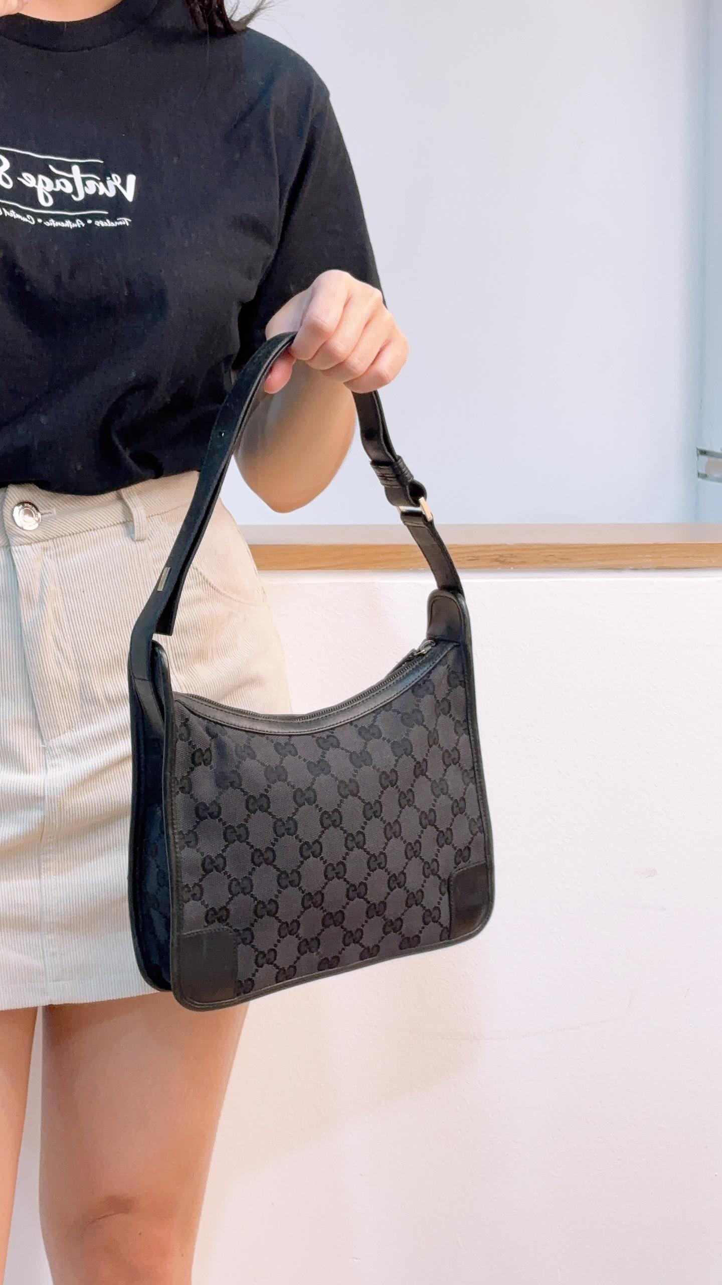 Gucci Black Monogram GG Canvas Shoulder Bag