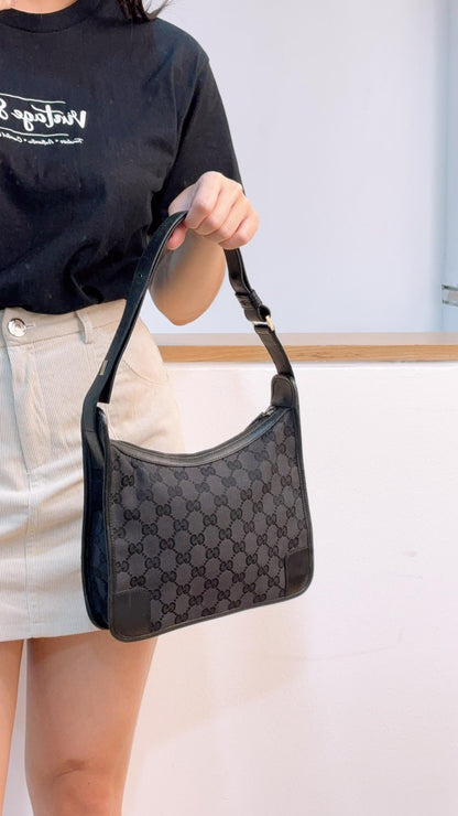 Gucci Black Monogram GG Canvas Shoulder Bag