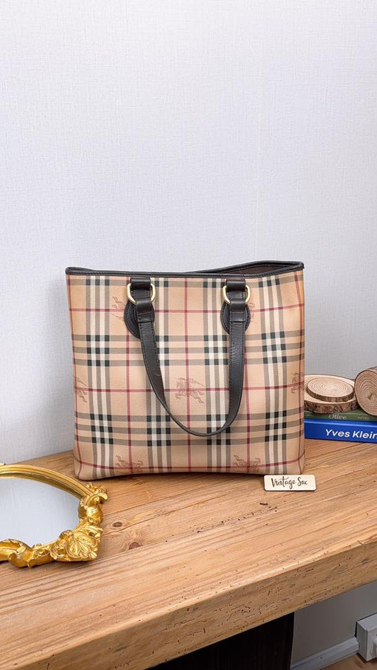 Burberry Beige Coated Canvas Haymarket Check Tote