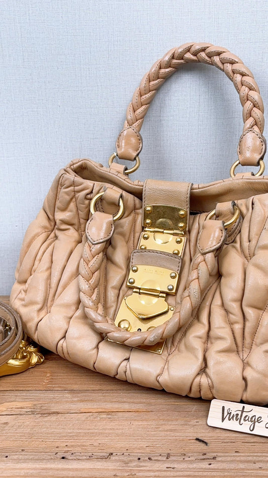 Miu Miu Beige Matelasse Nappa Small Coffer 2-Way Bag