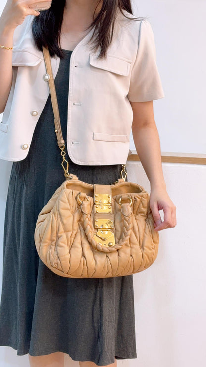 Miu Miu Beige Matelasse Nappa Small Coffer 2-Way Bag