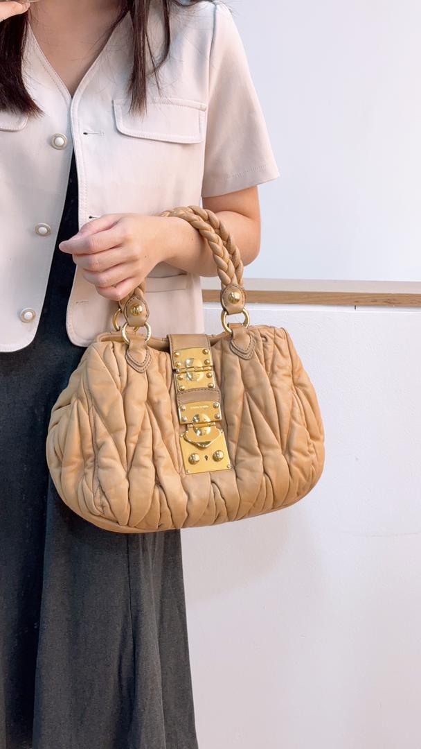 Miu Miu Beige Matelasse Nappa Small Coffer 2-Way Bag