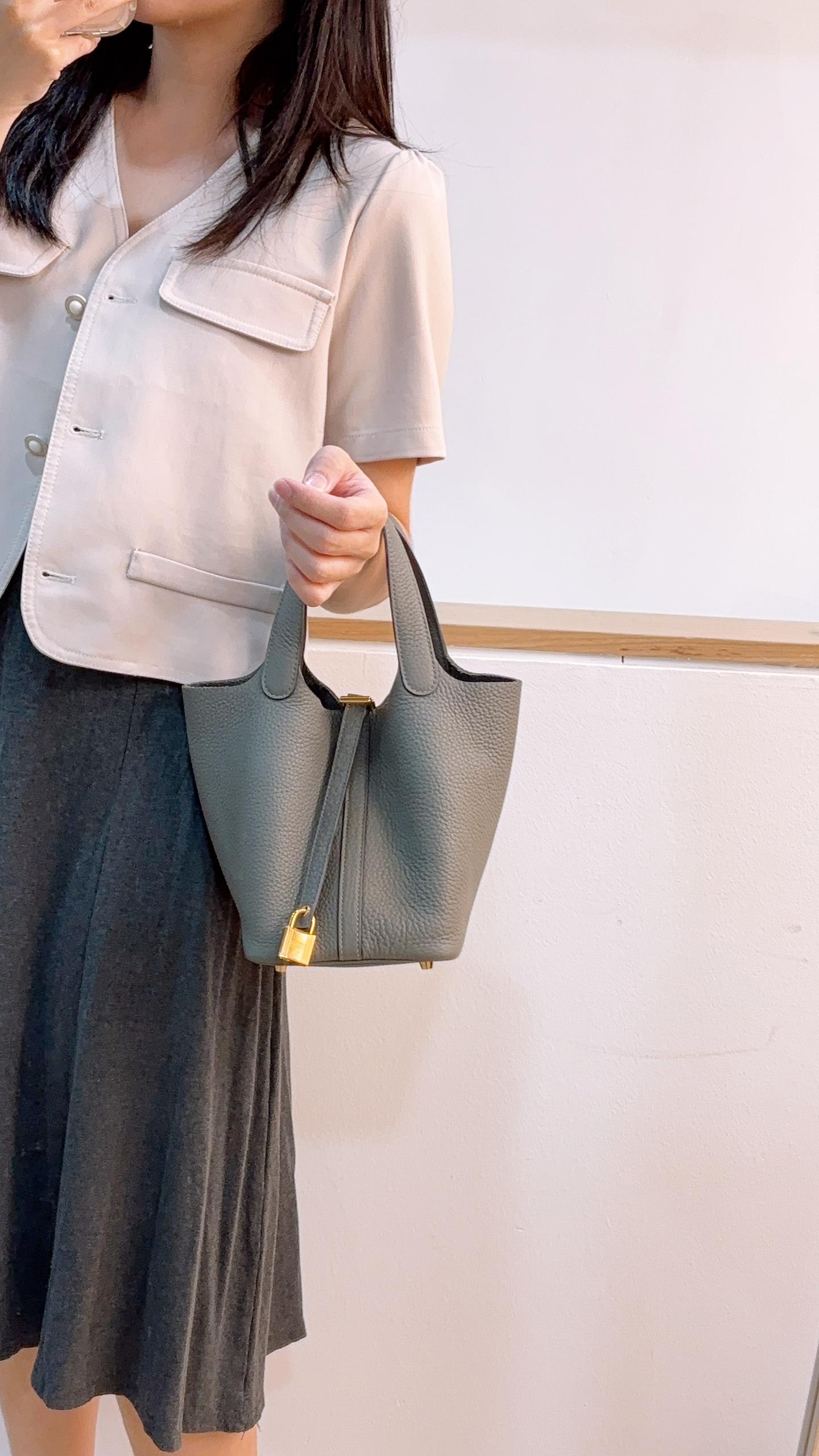 Hermes Gris Meyer Picotin 18 (GHW)