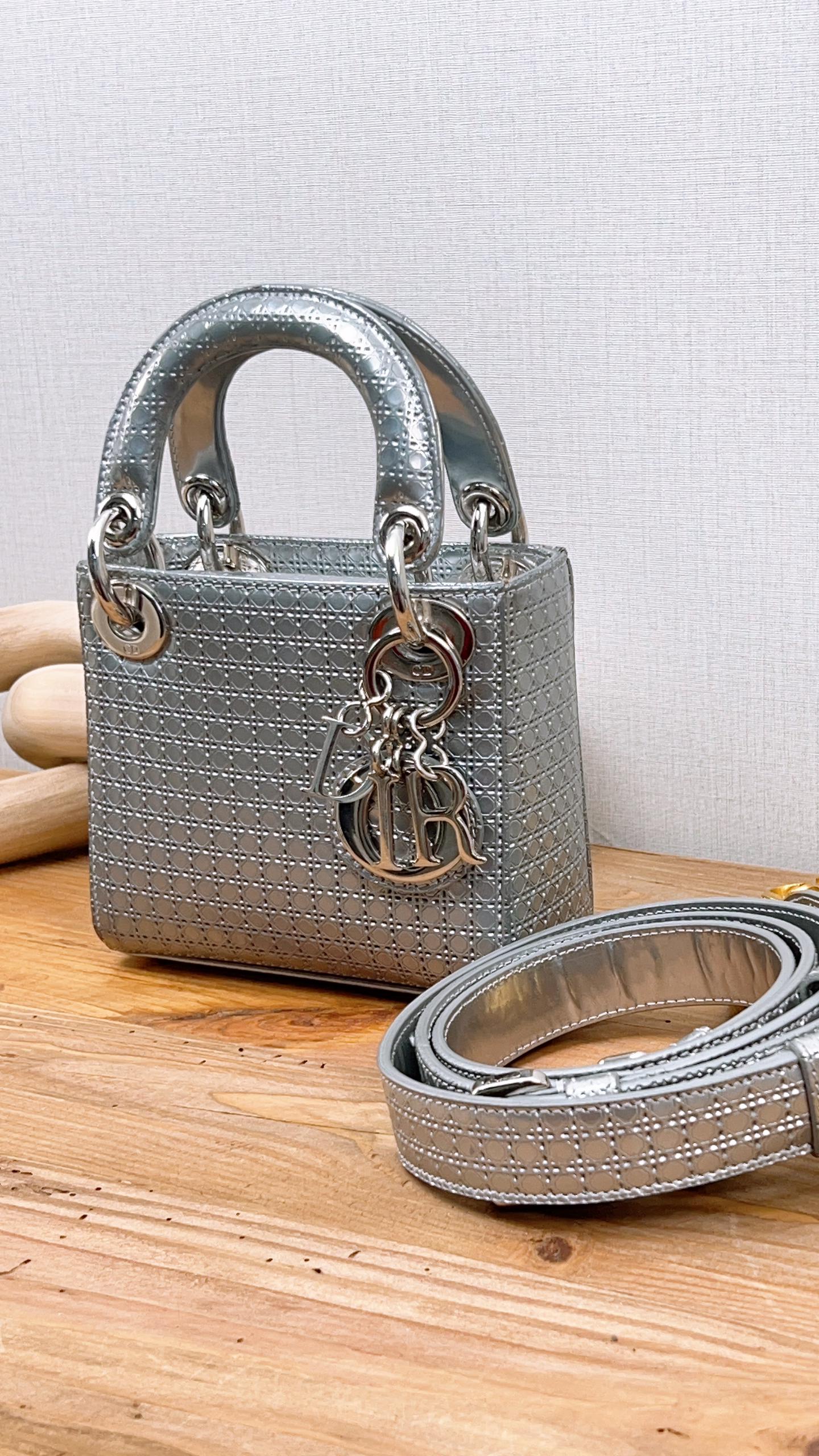 Dior Silver Metallic Microcannage Mini Lady D (SHW)