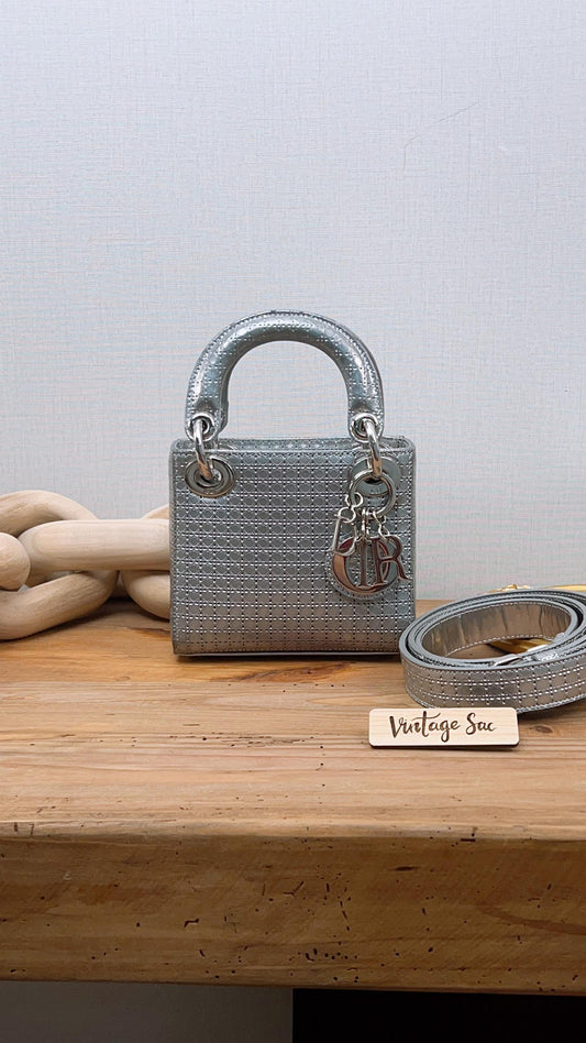 Dior Silver Metallic Microcannage Mini Lady D (SHW)