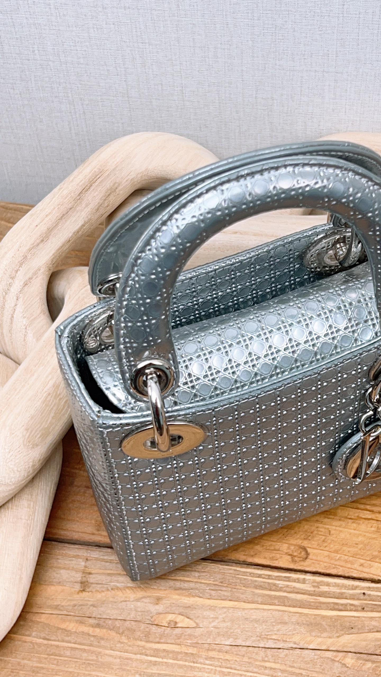 Dior Silver Metallic Microcannage Mini Lady D (SHW)