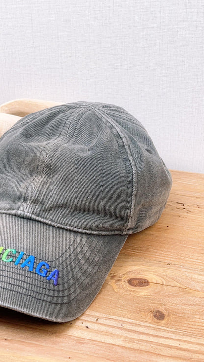 Balenciaga Dark Grey Denim Logo Baseball Cap (size L)