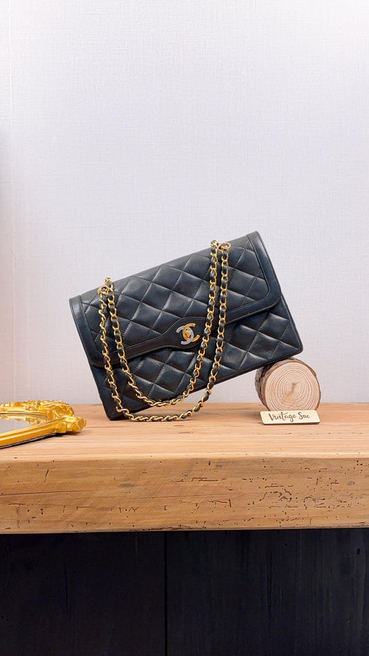 Chanel Black Lambskin Paris Limited Dual Tone CC Double Flap (GHW)