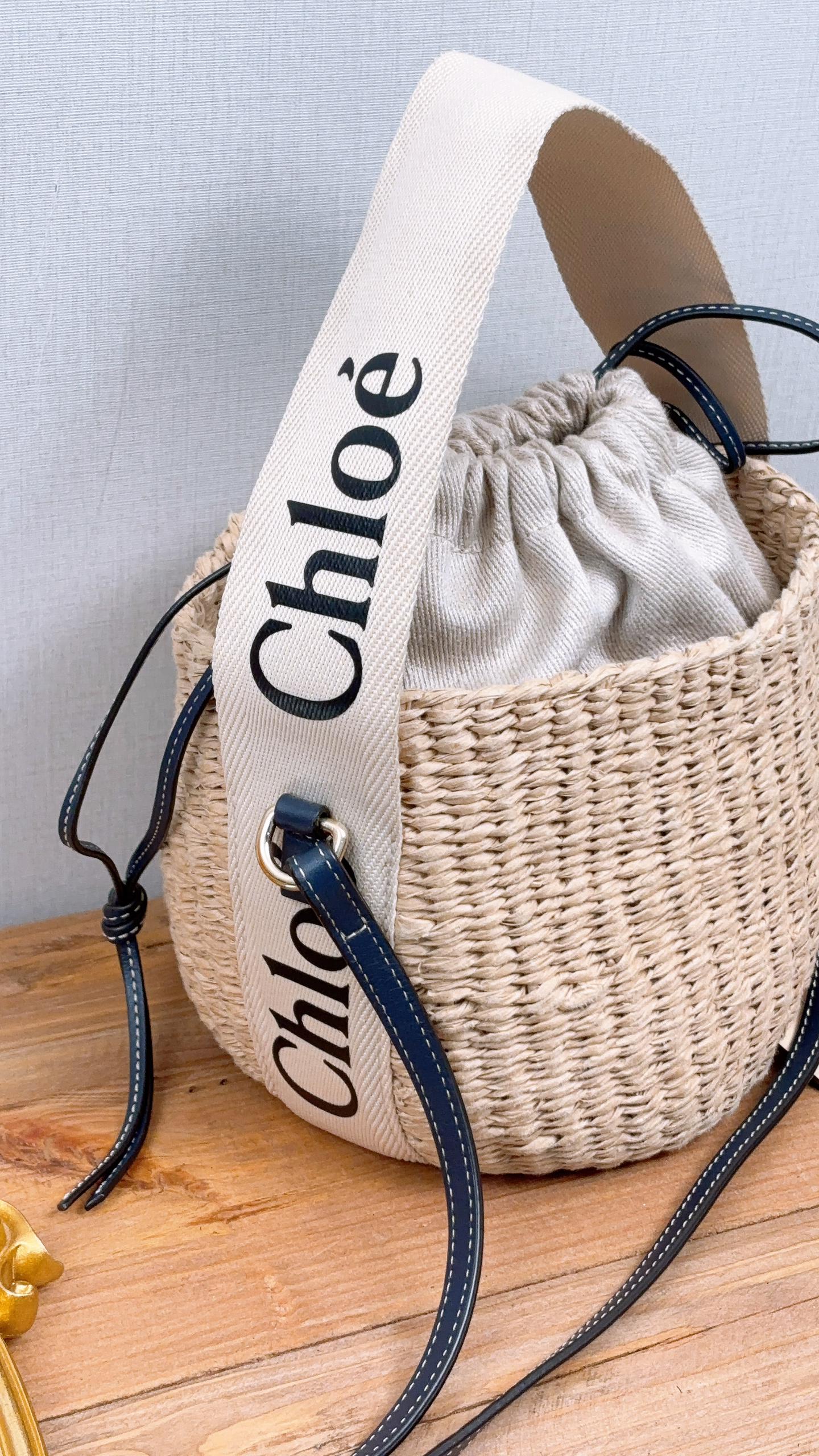 Chloe Navy Small Woody Basket