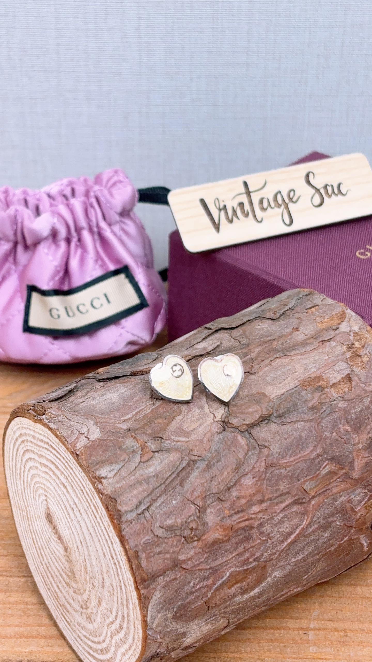 Gucci Sterling Silver Heart Shape GG Earrings