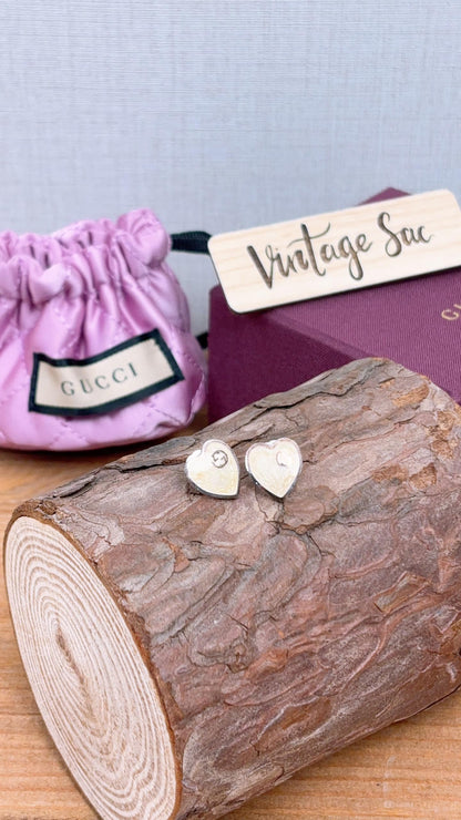 Gucci Sterling Silver Heart Shape GG Earrings