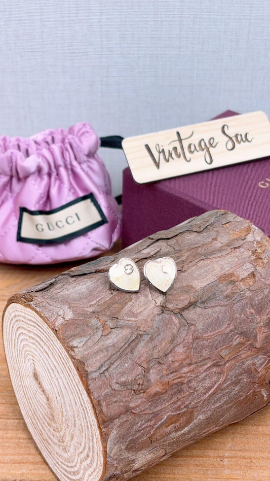 Gucci Sterling Silver Heart Shape GG Earrings