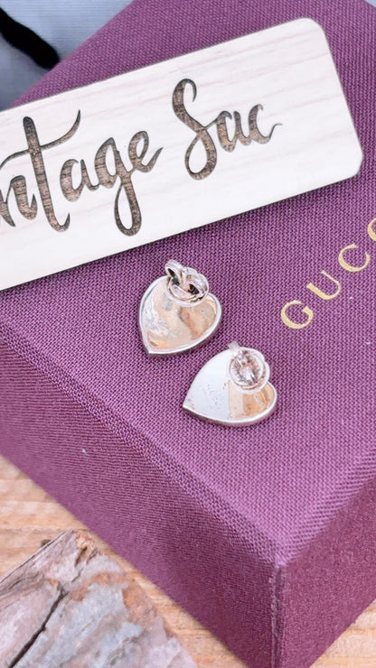 Gucci Sterling Silver Heart Shape GG Earrings
