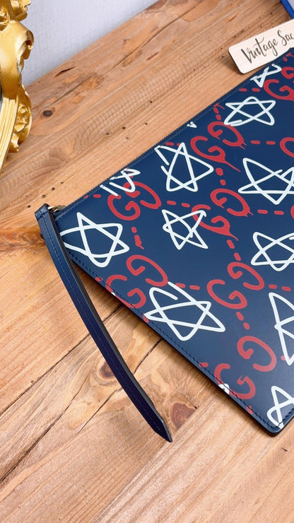Gucci Navy Ghost Graffiti Print Pouch