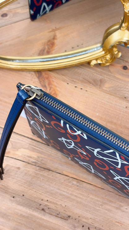 Gucci Navy Ghost Graffiti Print Pouch