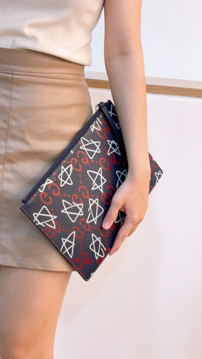 Gucci Navy Ghost Graffiti Print Pouch