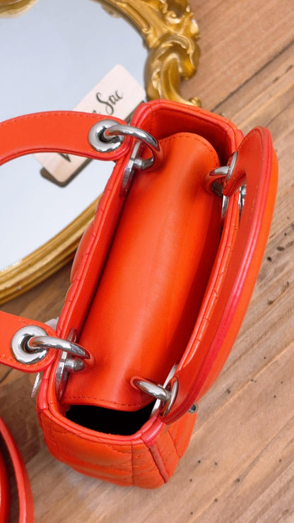 Dior Orange Lambskin Mini Lady Dior (SHW)