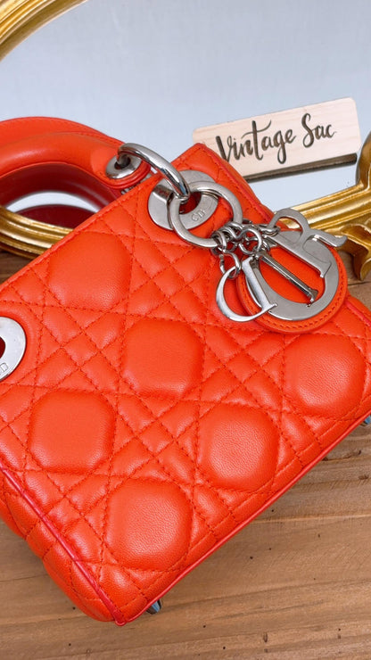 Dior Orange Lambskin Mini Lady Dior (SHW)