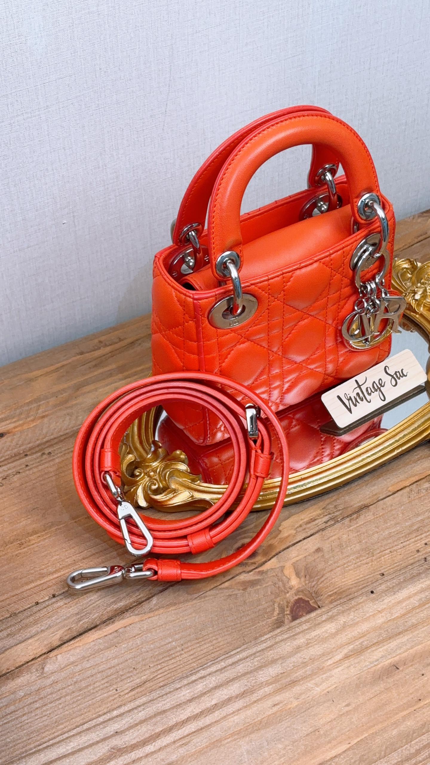 Dior Orange Lambskin Mini Lady Dior (SHW)