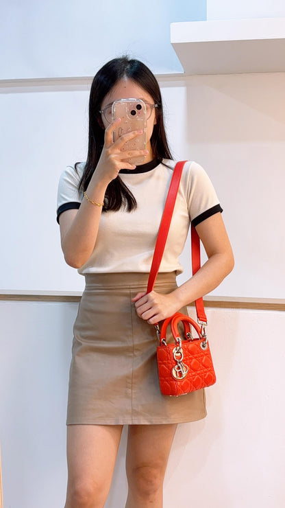 Dior Orange Lambskin Mini Lady Dior (SHW)