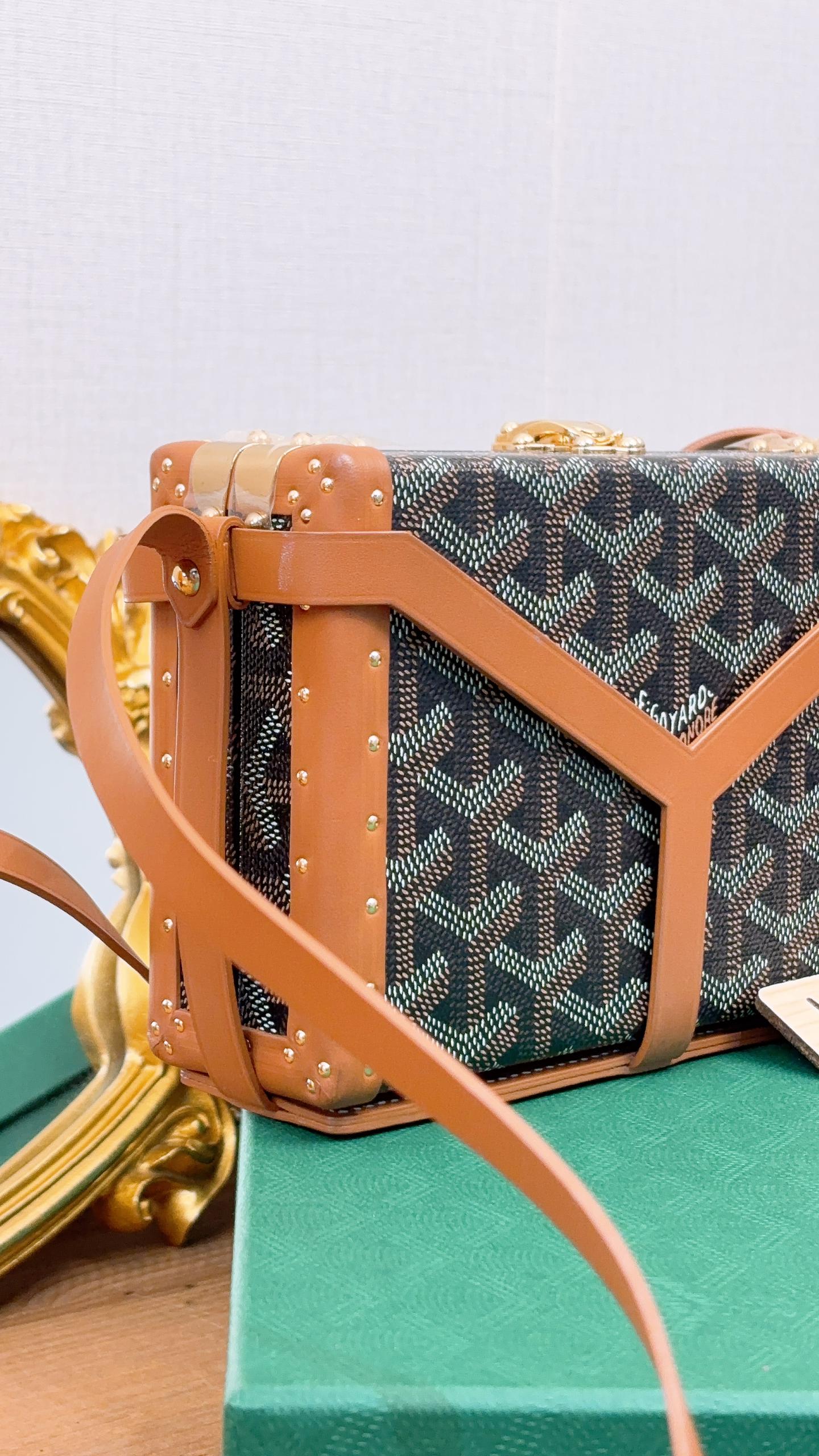 Goyard Black x Tan Minaudiere Trunk Bag