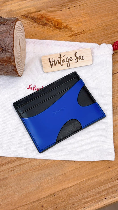 Salvatore Ferragamo Blue Black Calfskin Card Case