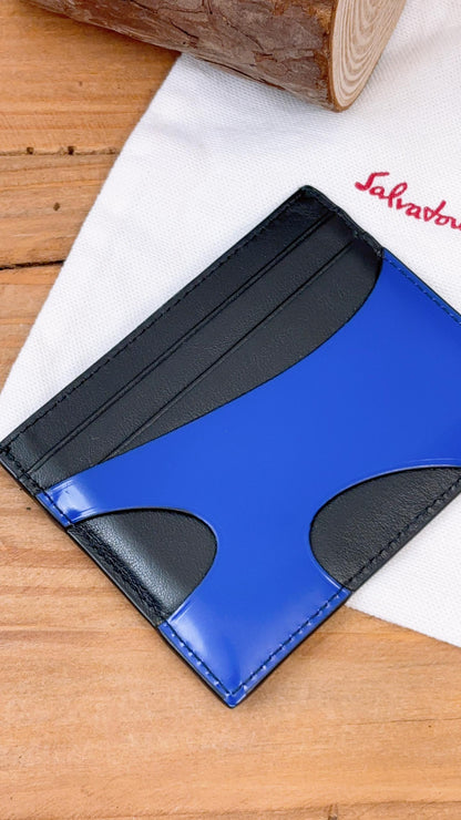 Salvatore Ferragamo Blue Black Calfskin Card Case