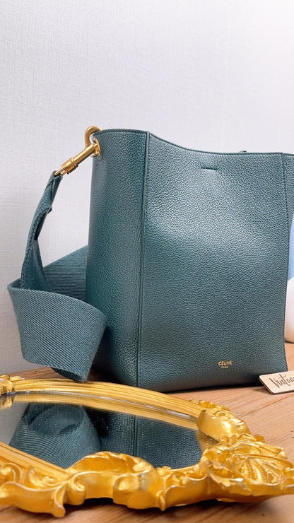 Celine Green Calfskin Small Sangle Bucket Bag (GHW)