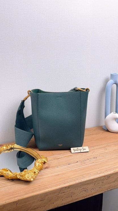 Celine Green Calfskin Small Sangle Bucket Bag (GHW)