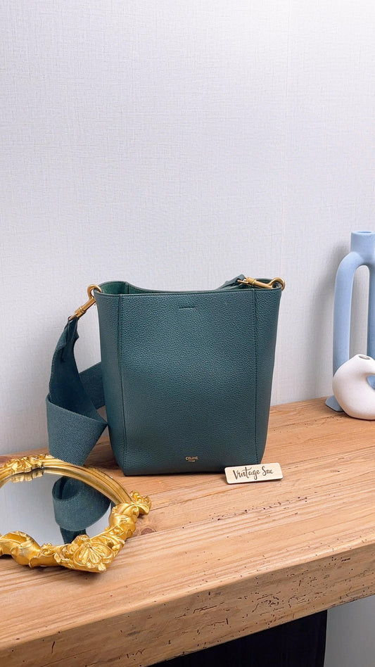 Celine Green Calfskin Small Sangle Bucket Bag (GHW)