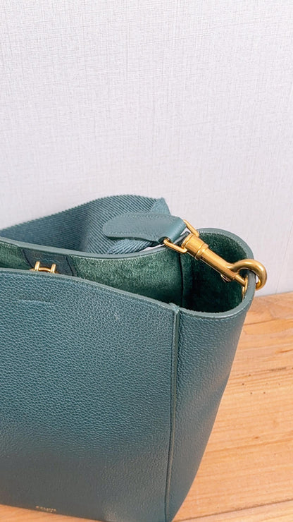 Celine Green Calfskin Small Sangle Bucket Bag (GHW)