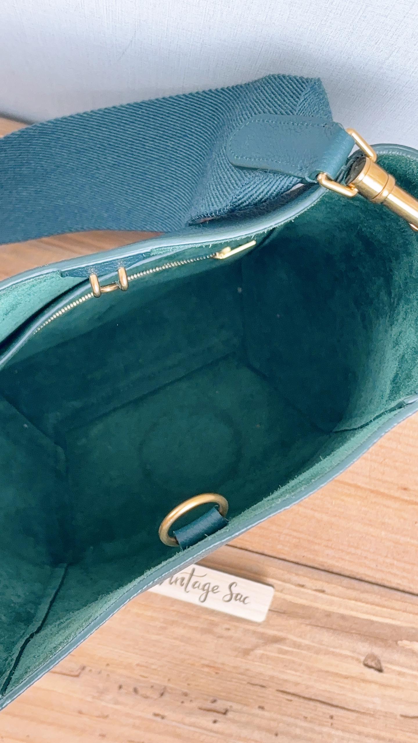 Celine Green Calfskin Small Sangle Bucket Bag (GHW)