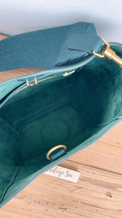 Celine Green Calfskin Small Sangle Bucket Bag (GHW)