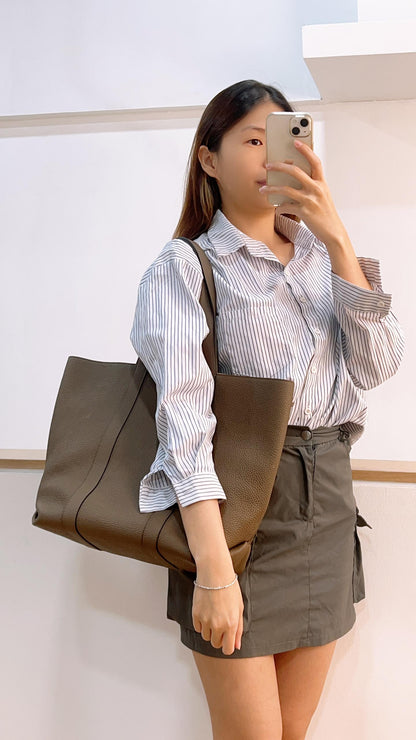 Moynat Taupe x Beige Taurillon Duo Cabas MM Tote