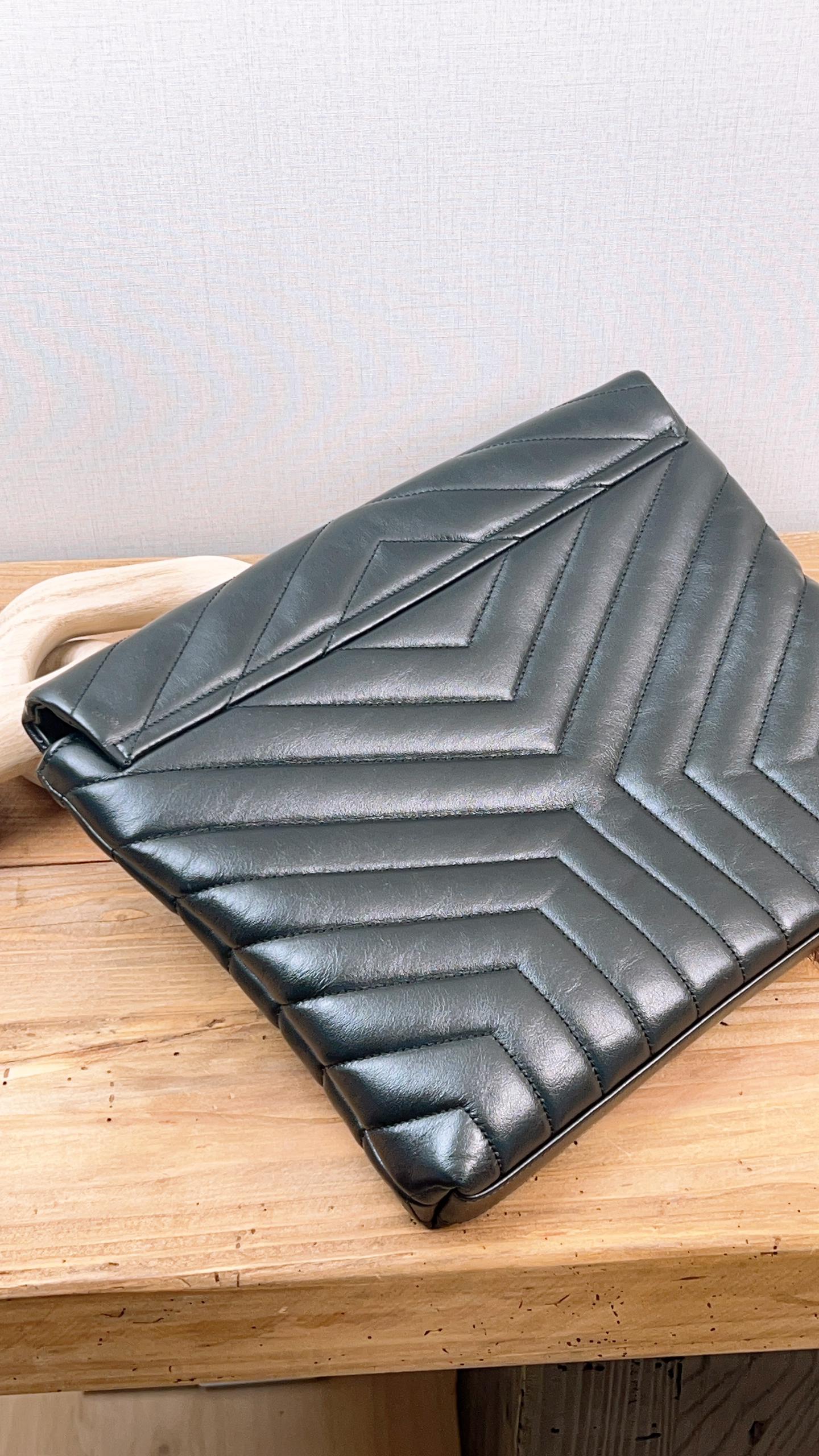 YSL Black Y Quilted Lou Lou Document Holder (SHW)