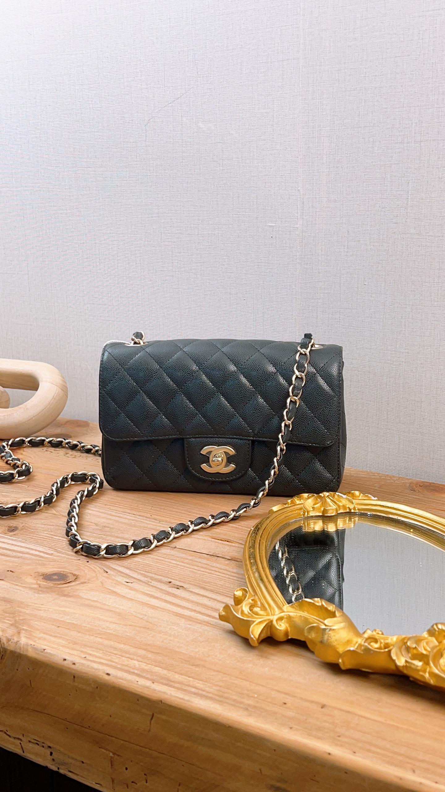 Chanel Black Caviar Mini Rectangular Flap (GHW)