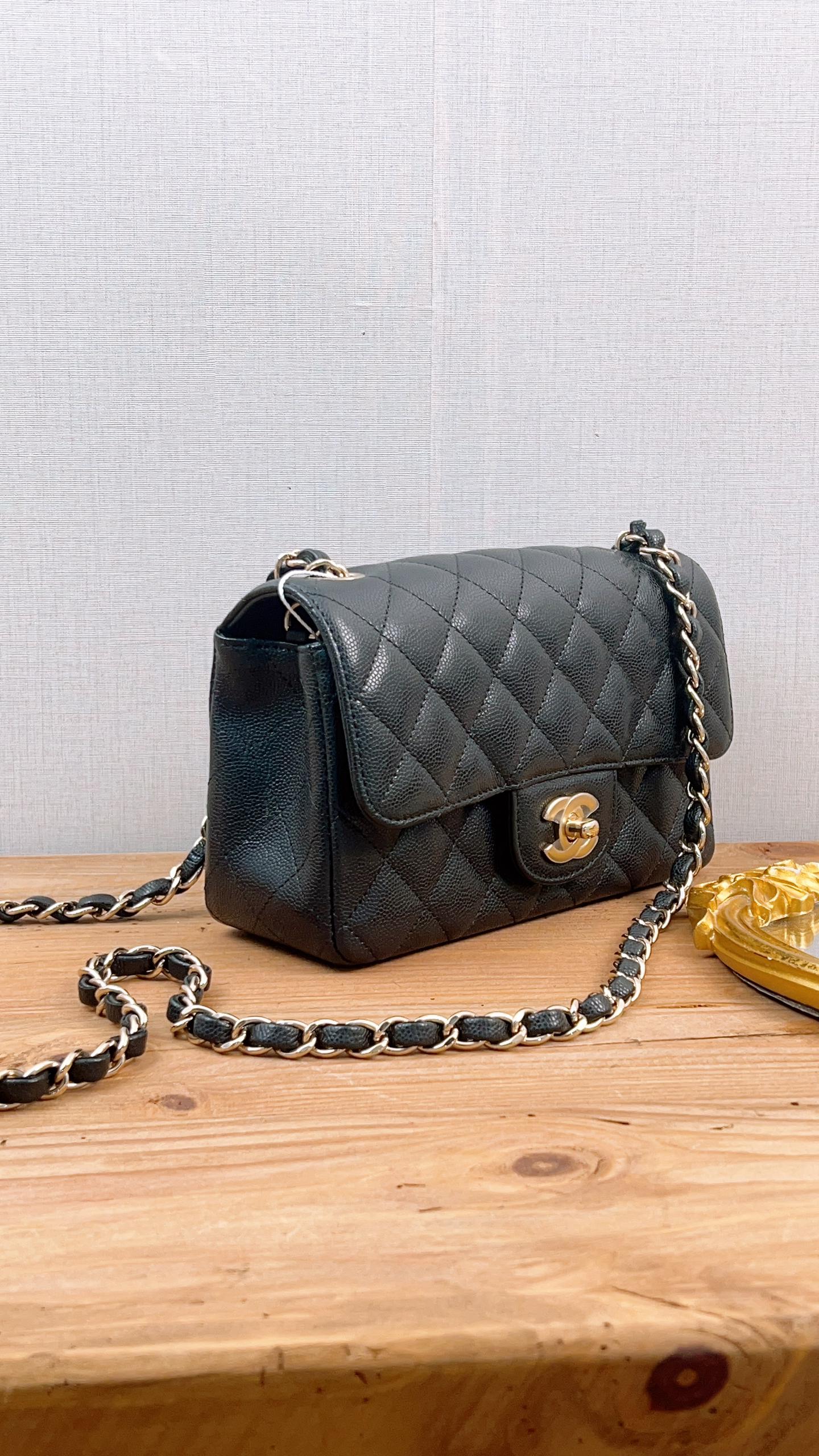 Chanel Black Caviar Mini Rectangular Flap (GHW)
