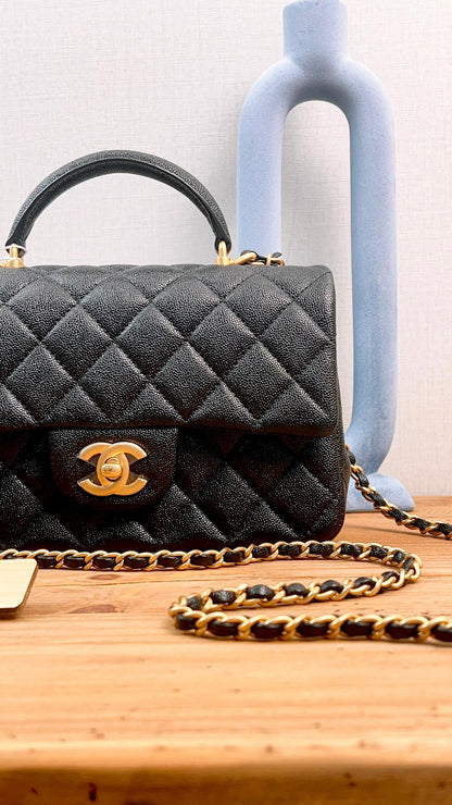 Chanel Black Caviar Top Handle Mini Rectangular Flap (GHW)