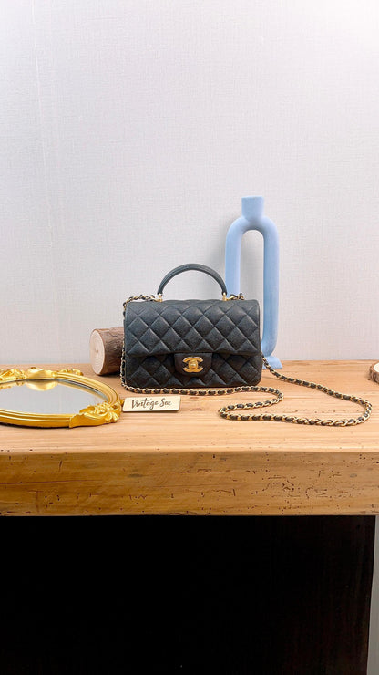 Chanel Black Caviar Top Handle Mini Rectangular Flap (GHW)