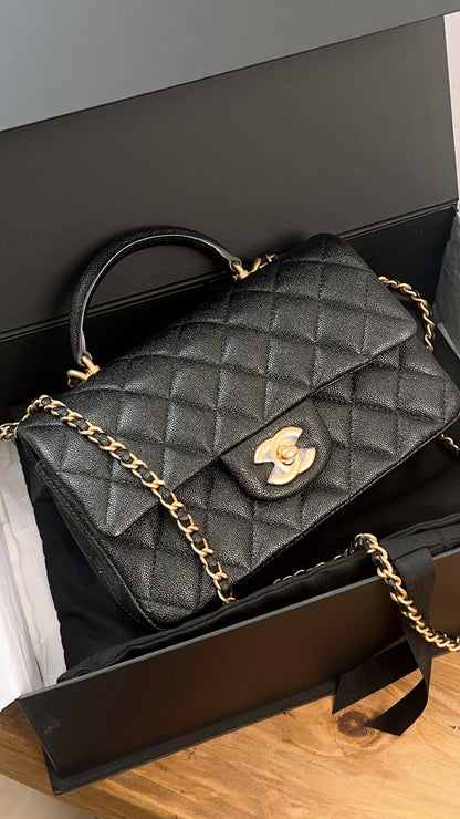 Chanel Black Caviar Top Handle Mini Rectangular Flap (GHW)