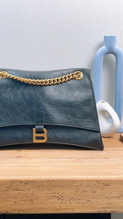 Balenciaga Black Calfskin Medium Crush Chain Bag (GHW)